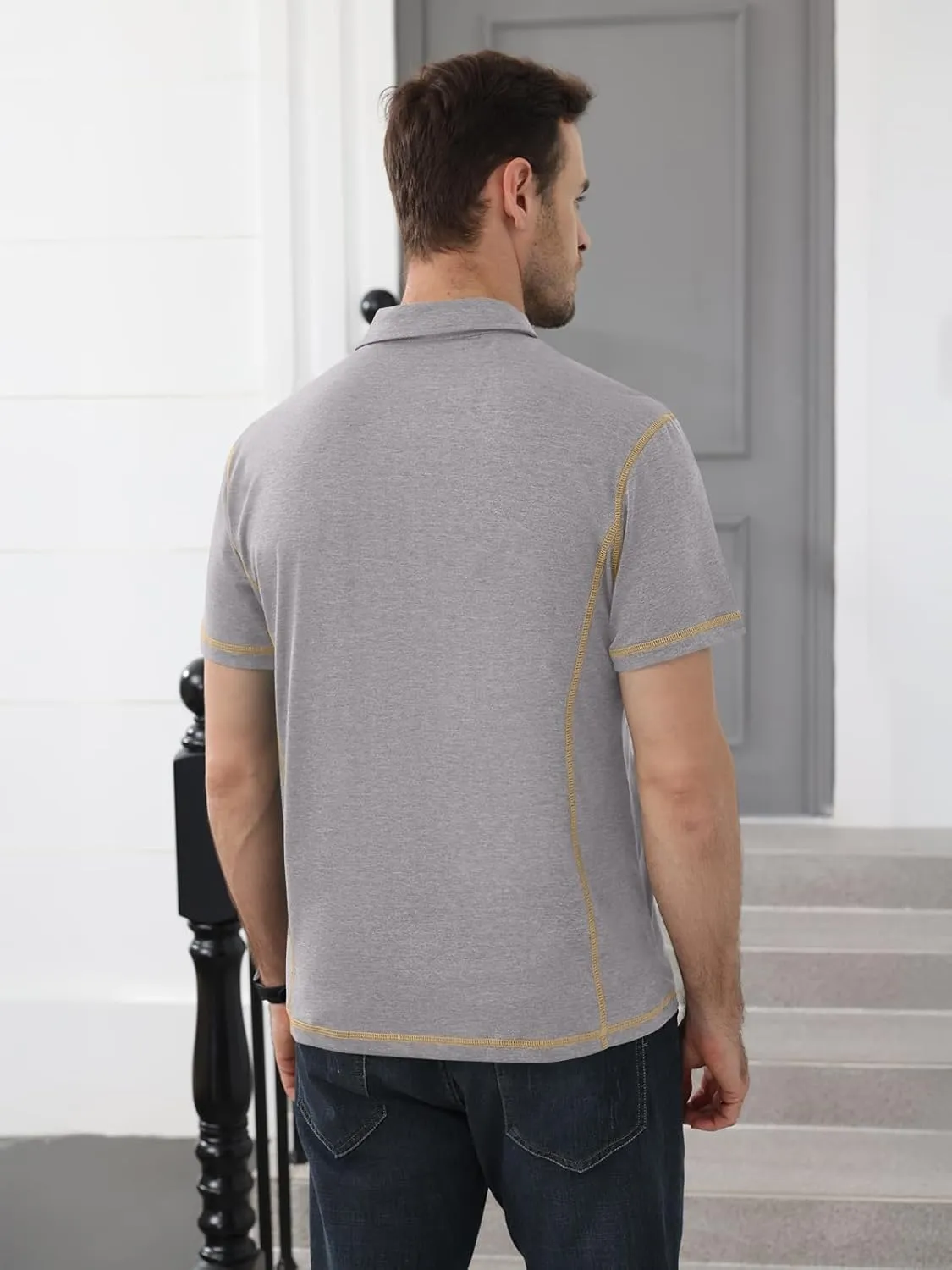 Men's Casual Polo Shirts Short Sleeve Button Classic T-Shirts Cotton Slim Fit Tees Lightweight Golf Top with Pocket