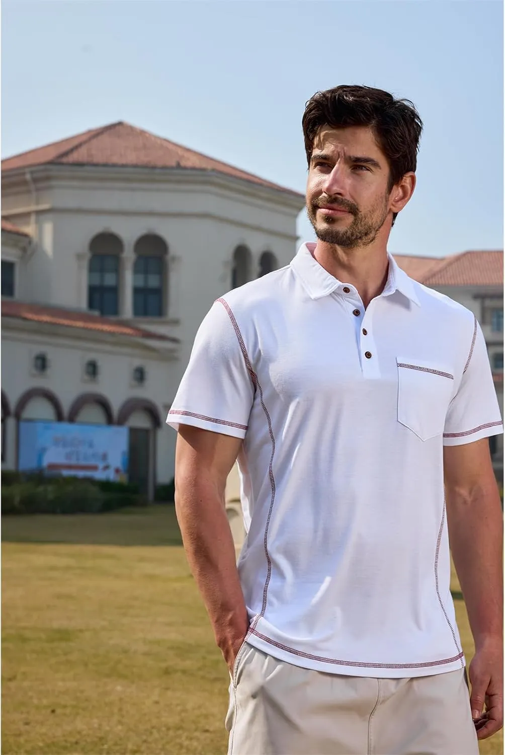 Men's Casual Polo Shirts Short Sleeve Button Classic T-Shirts Cotton Slim Fit Tees Lightweight Golf Top with Pocket