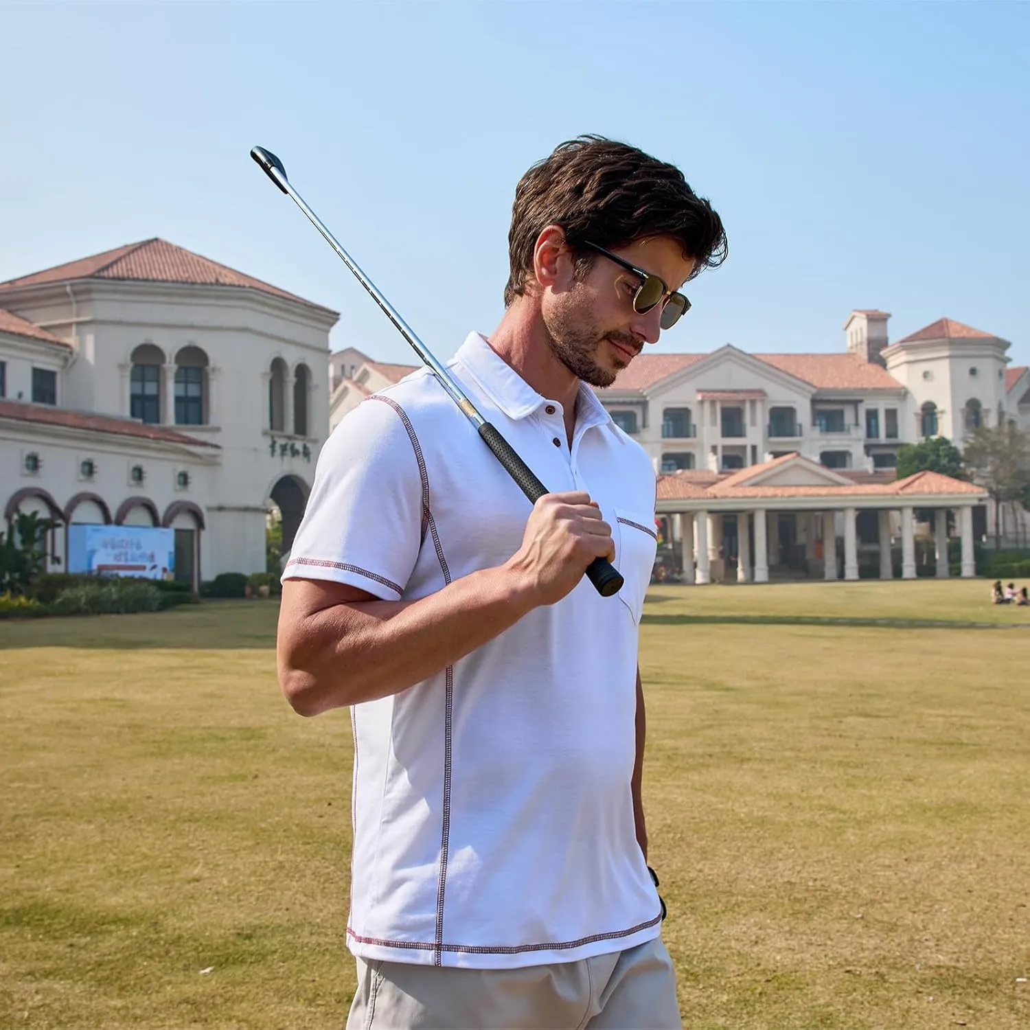 Men's Casual Polo Shirts Short Sleeve Button Classic T-Shirts Cotton Slim Fit Tees Lightweight Golf Top with Pocket