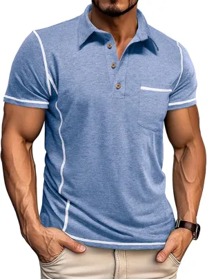 Men's Casual Polo Shirts Short Sleeve Button Classic T-Shirts Cotton Slim Fit Tees Lightweight Golf Top with Pocket