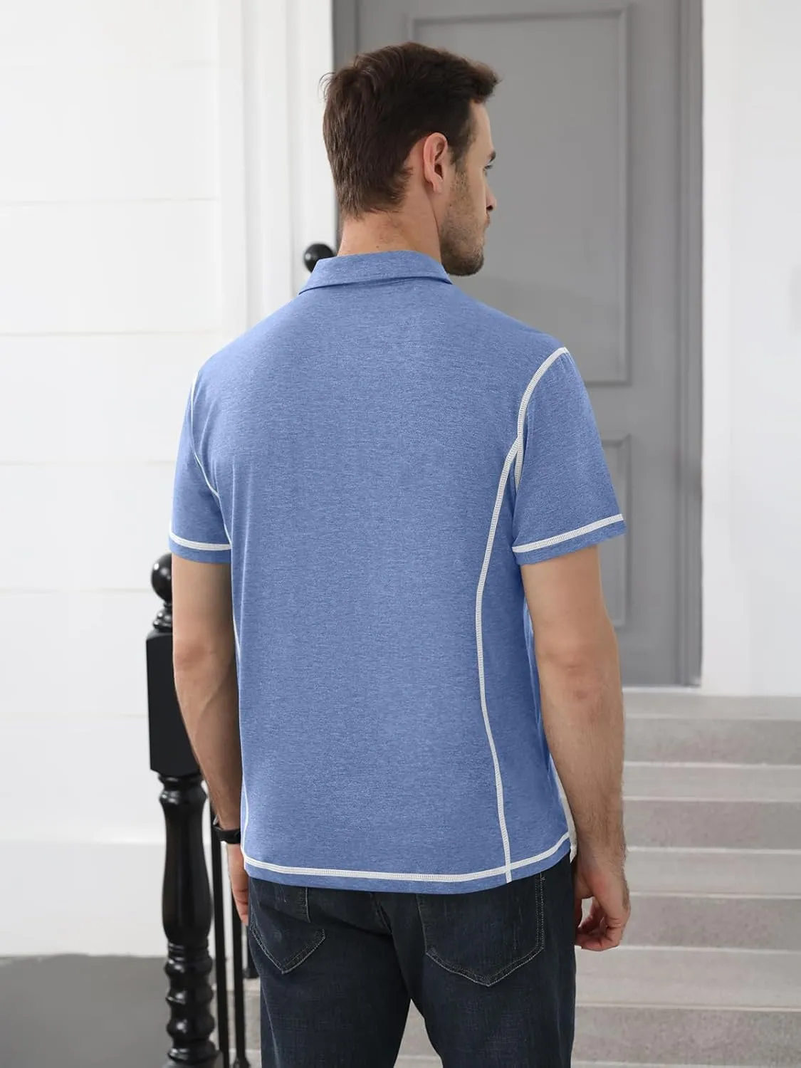 Men's Casual Polo Shirts Short Sleeve Button Classic T-Shirts Cotton Slim Fit Tees Lightweight Golf Top with Pocket
