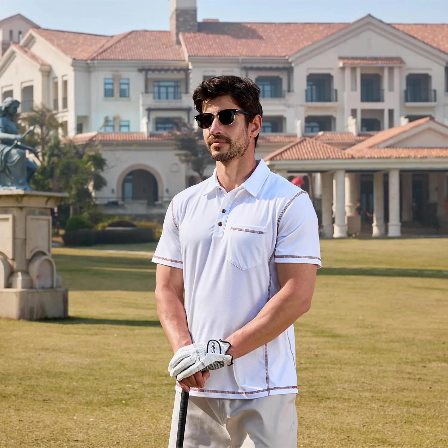 Men's Casual Polo Shirts Short Sleeve Button Classic T-Shirts Cotton Slim Fit Tees Lightweight Golf Top with Pocket