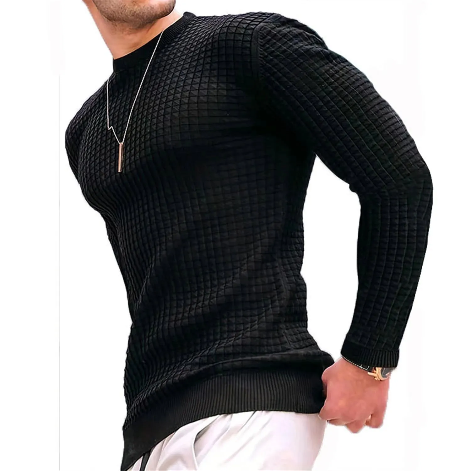 Men's Casual Waffle-Knit Long Sleeve Tee
