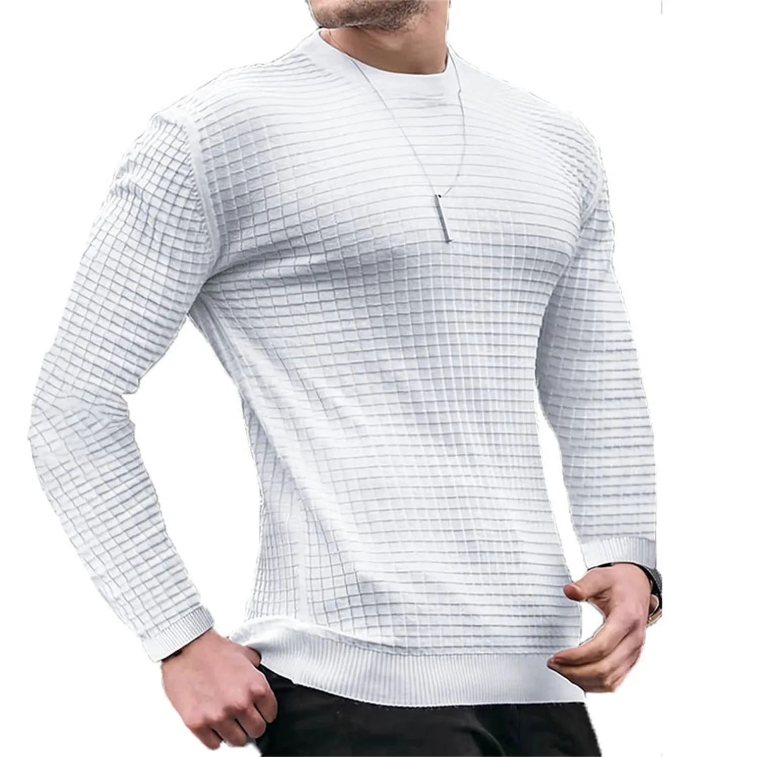 Men's Casual Waffle-Knit Long Sleeve Tee