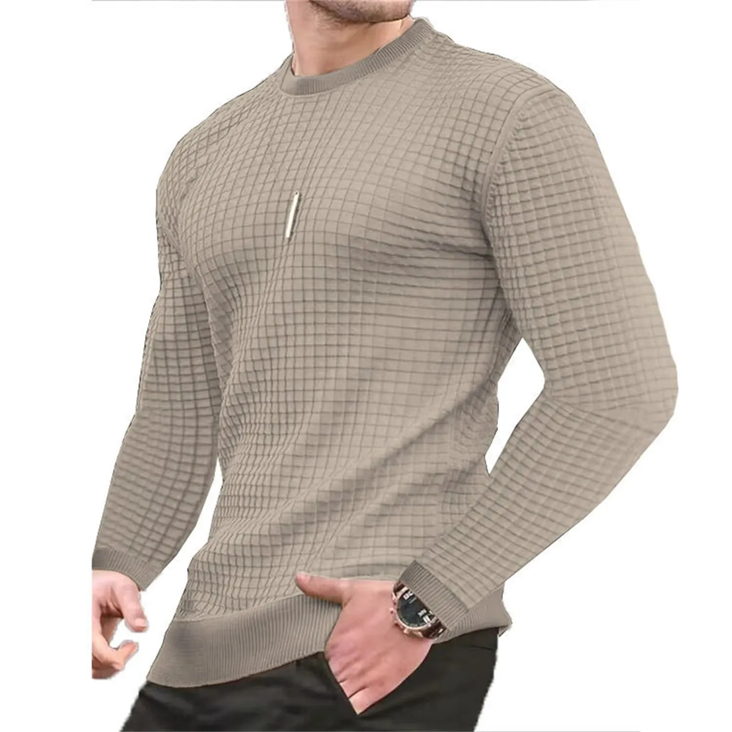 Men's Casual Waffle-Knit Long Sleeve Tee