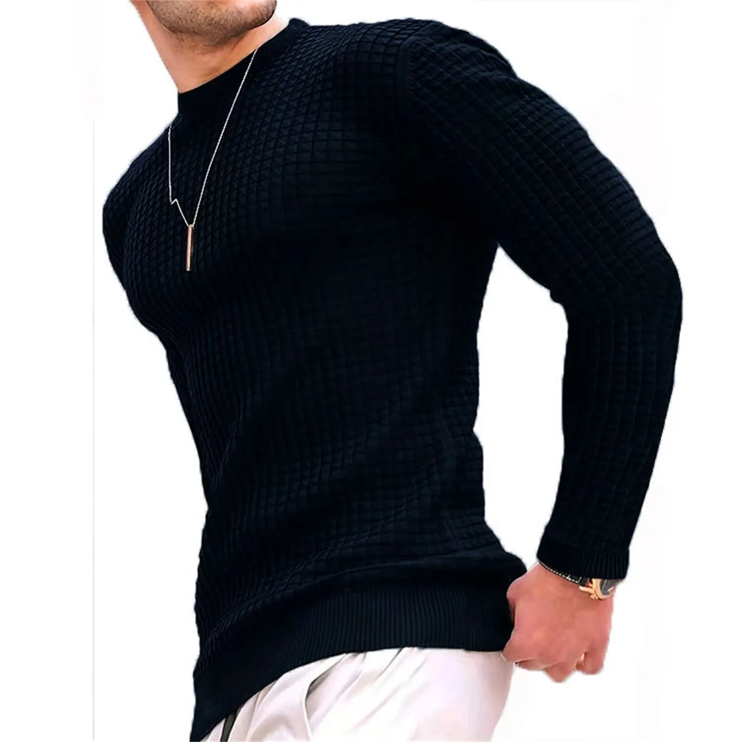 Men's Casual Waffle-Knit Long Sleeve Tee