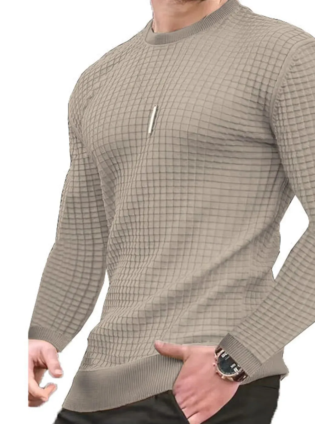 Men's Casual Waffle-Knit Long Sleeve Tee