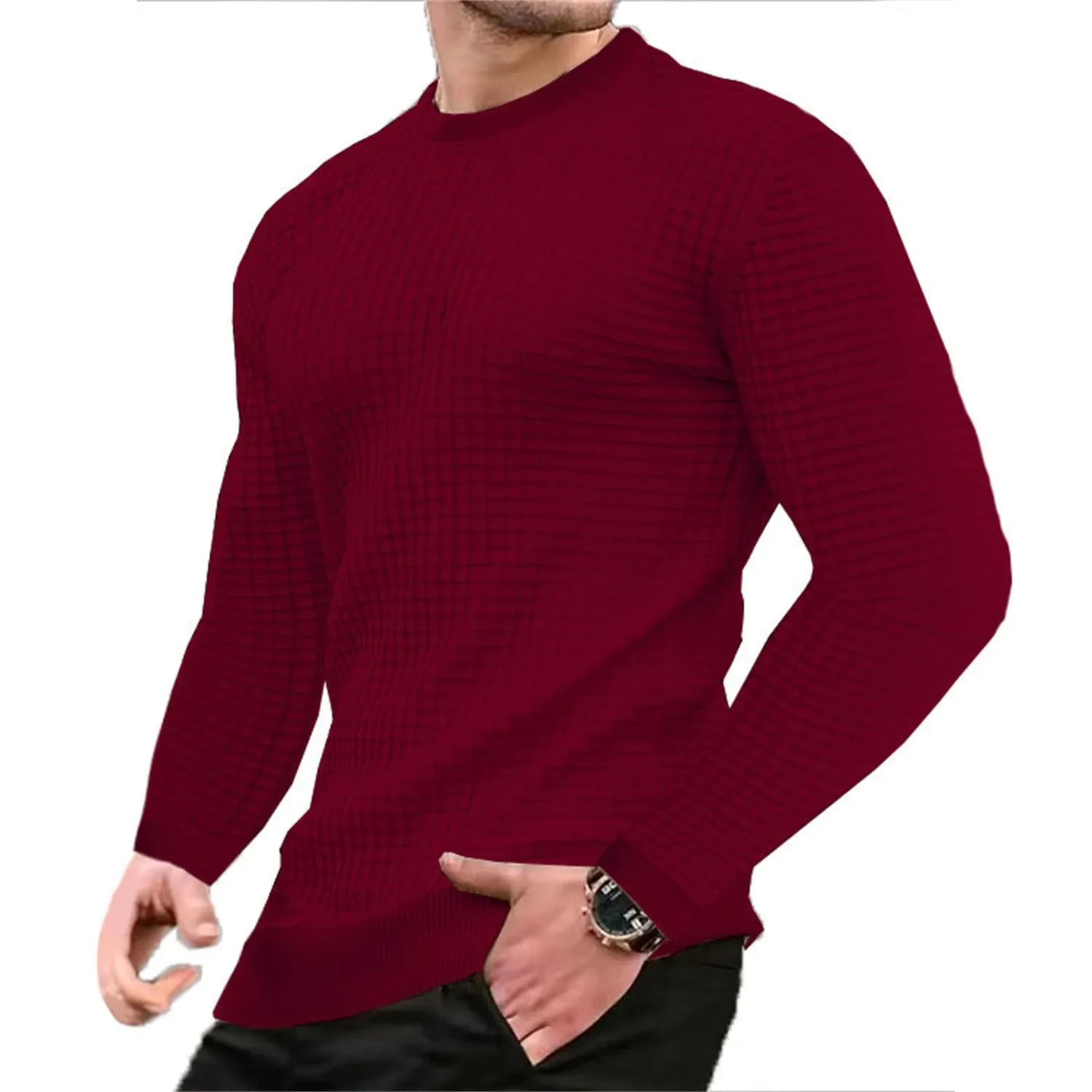 Men's Casual Waffle-Knit Long Sleeve Tee