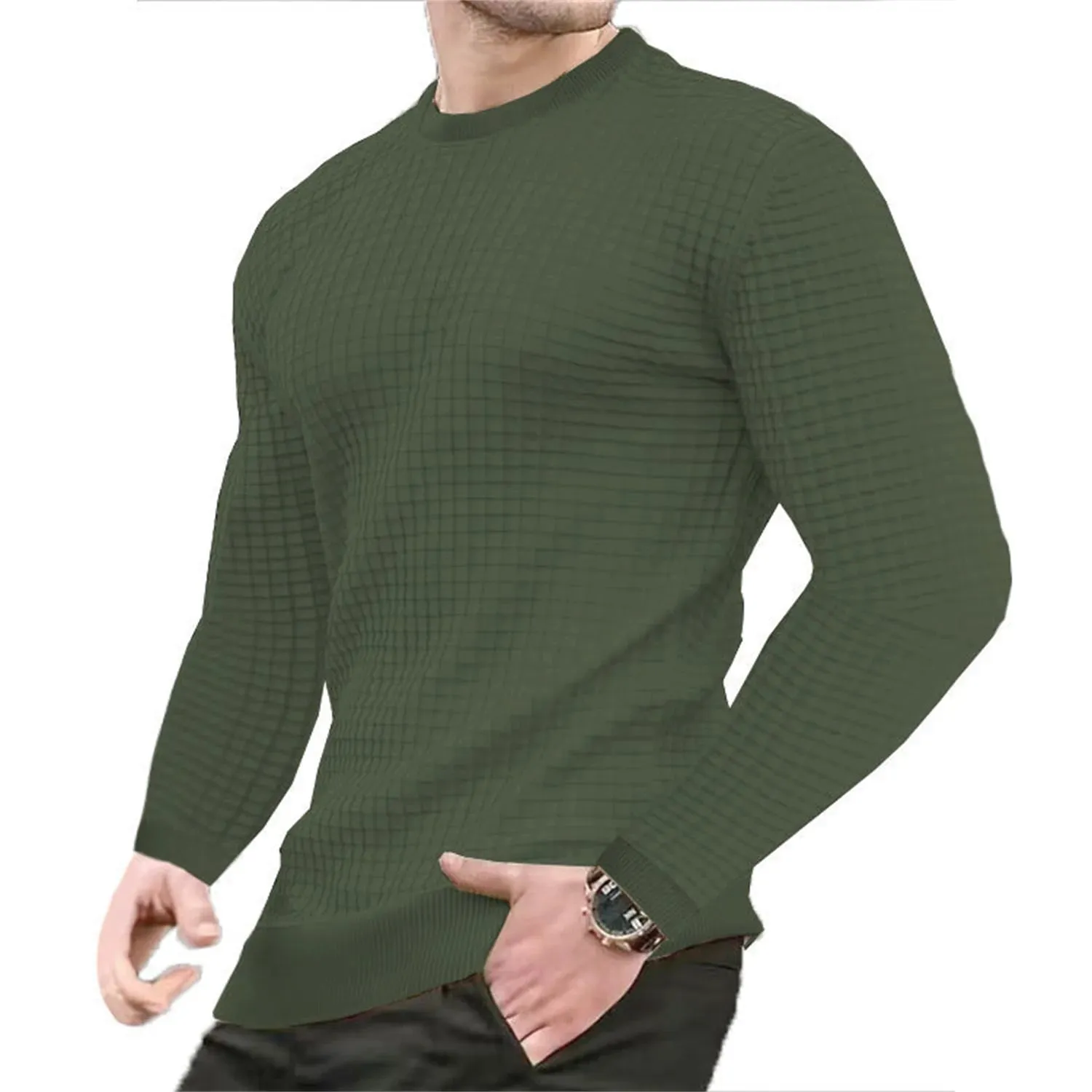 Men's Casual Waffle-Knit Long Sleeve Tee