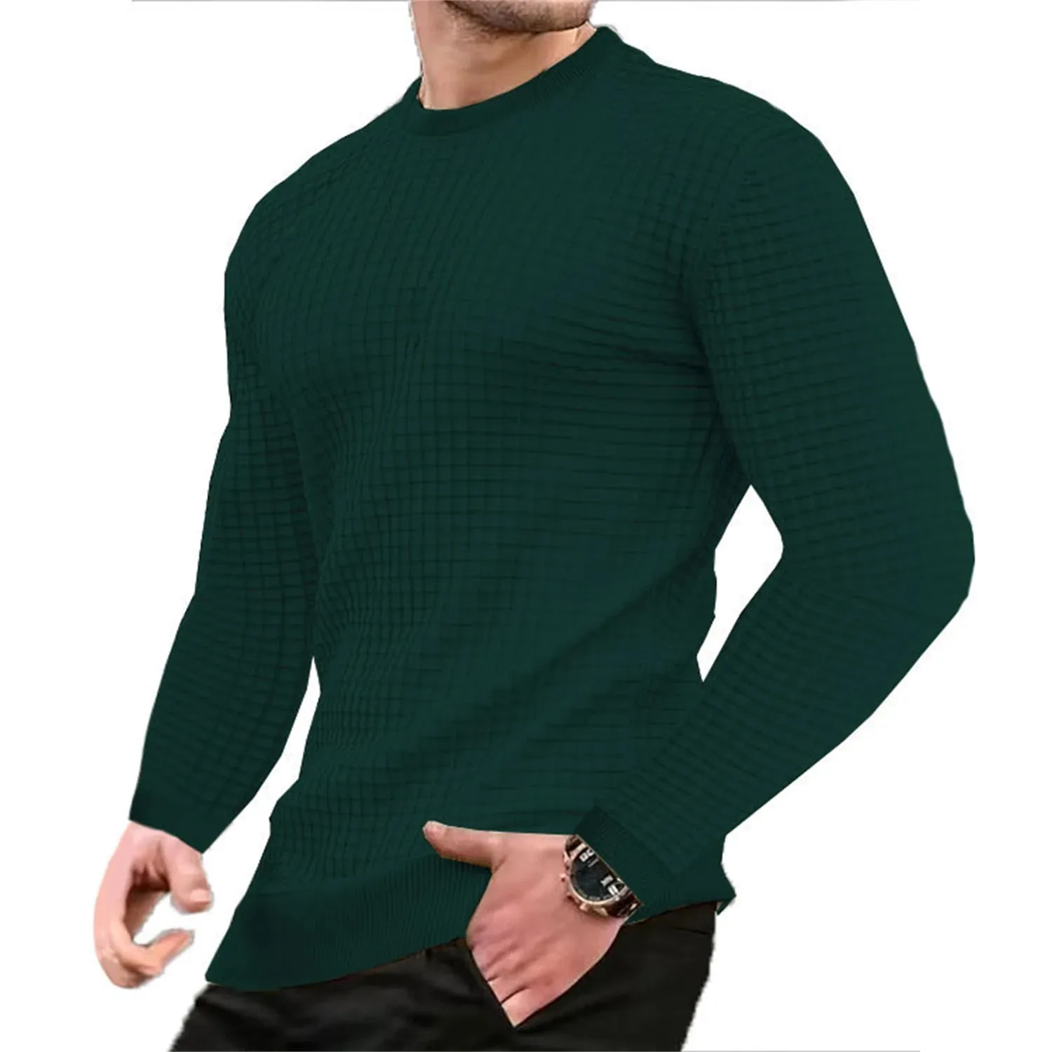 Men's Casual Waffle-Knit Long Sleeve Tee