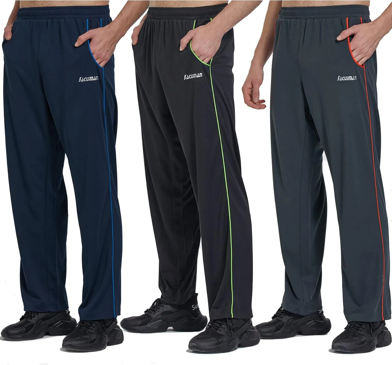 Mens Sweatpants with Zipper Pockets Open Bottom Athletic Pants for Workout,Running,Training,Jogging,Gym
