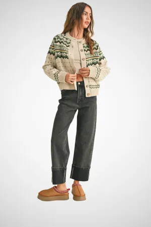Multi Pattern Button Front Sweater Cardigan