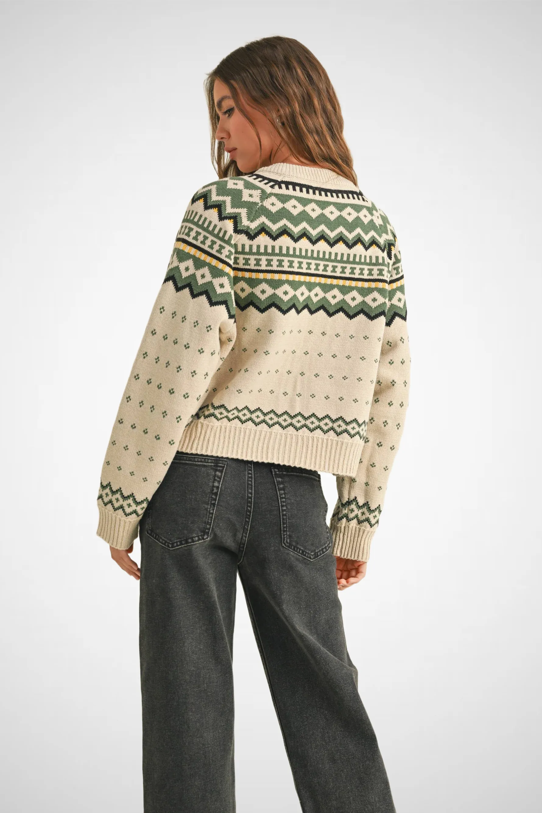 Multi Pattern Button Front Sweater Cardigan