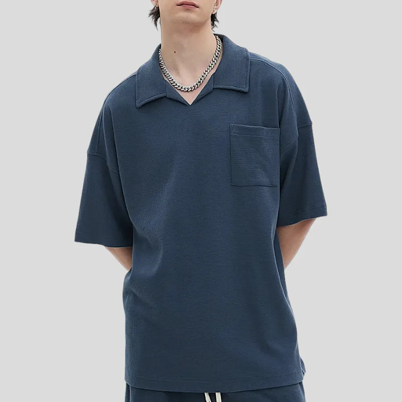 Oversized heavy cotton waffle collar tee