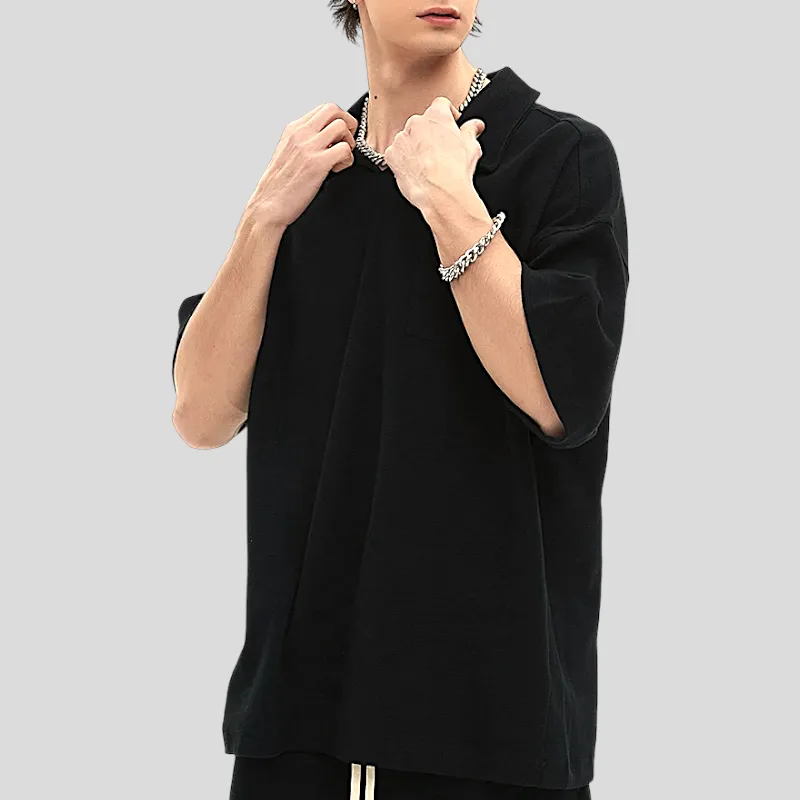 Oversized heavy cotton waffle collar tee