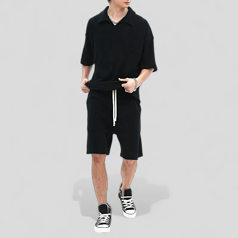 Oversized heavy cotton waffle collar tee