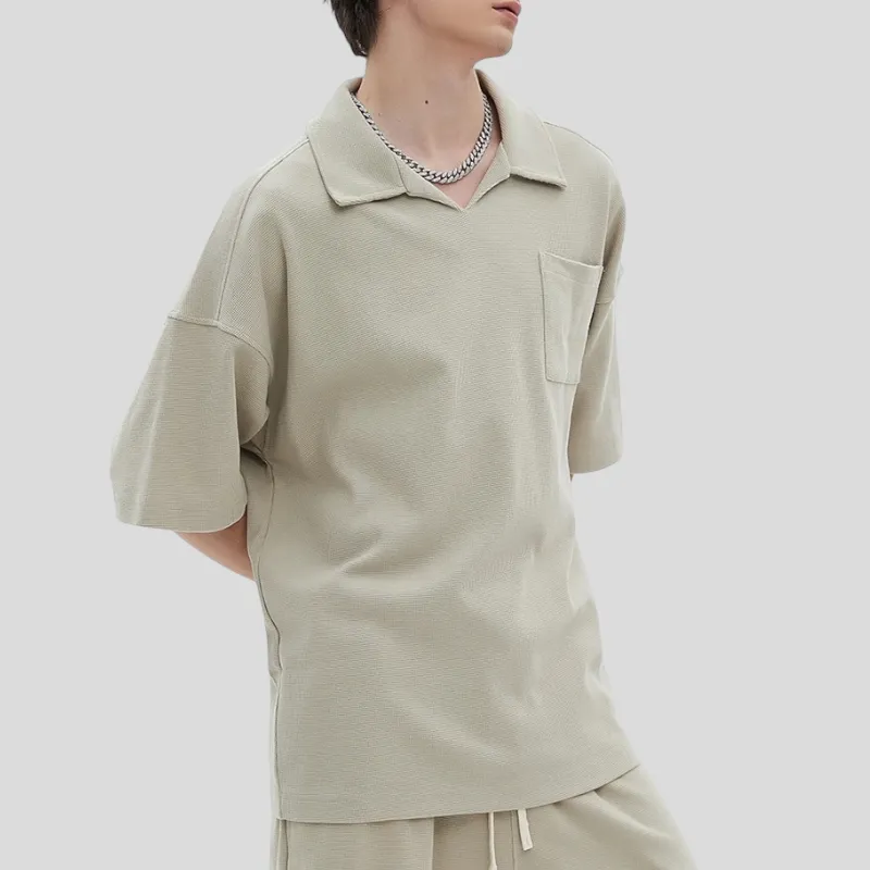 Oversized heavy cotton waffle collar tee
