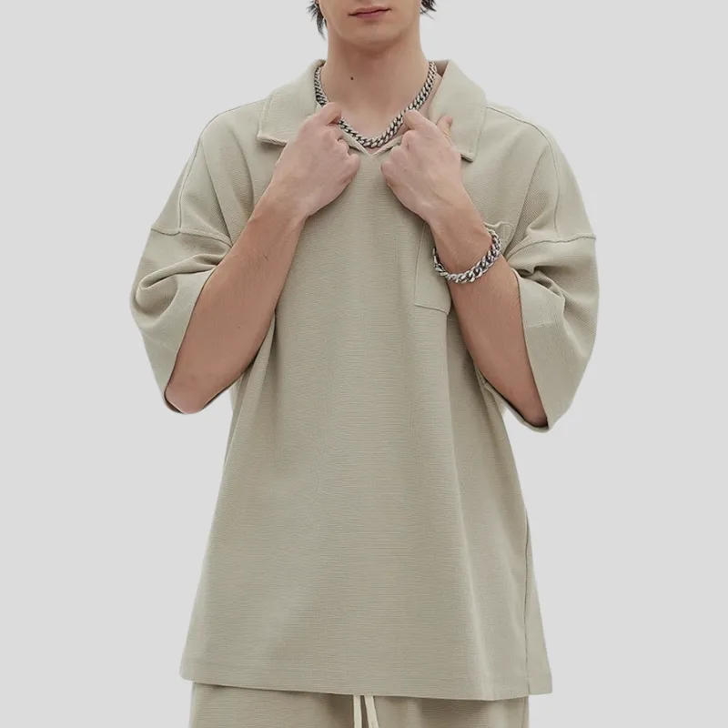 Oversized heavy cotton waffle collar tee