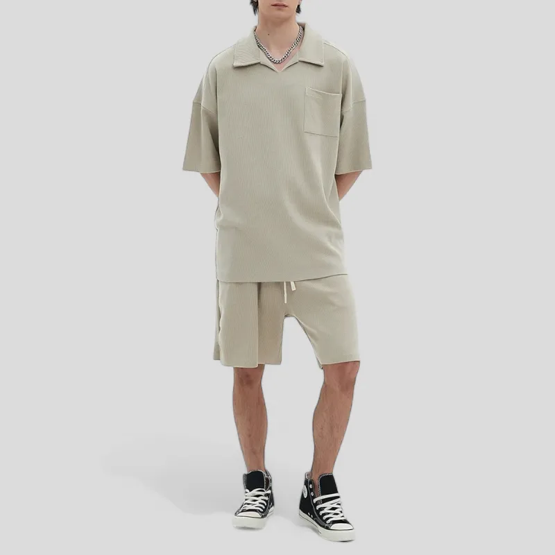 Oversized heavy cotton waffle collar tee
