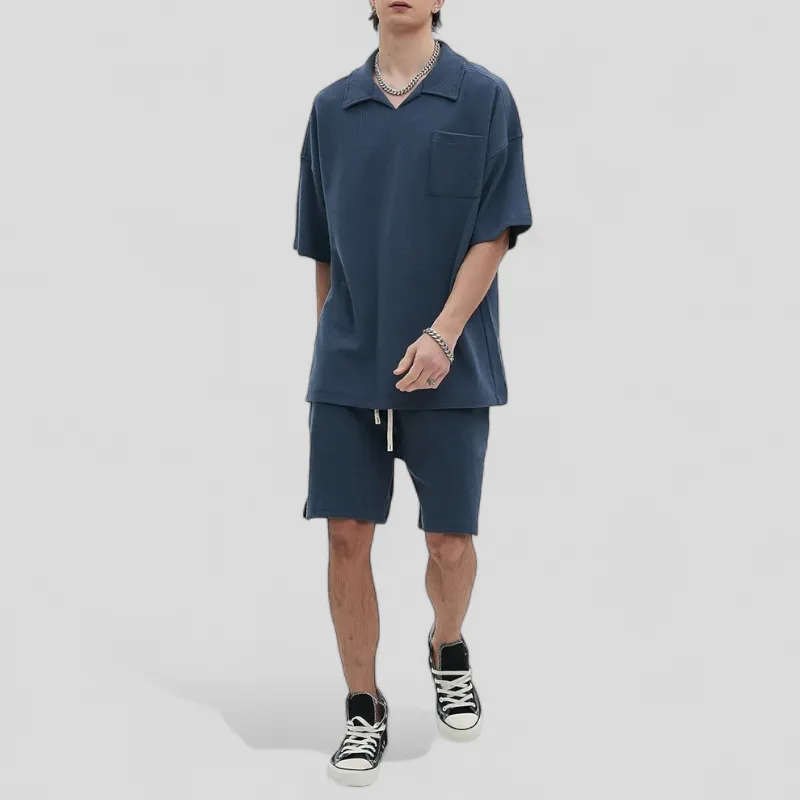 Oversized heavy cotton waffle collar tee