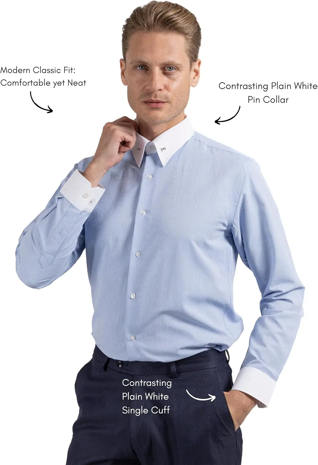 Pin Collar Long Sleeve Dress Shirts for Men | Mens Button Up Stylish Shirts
