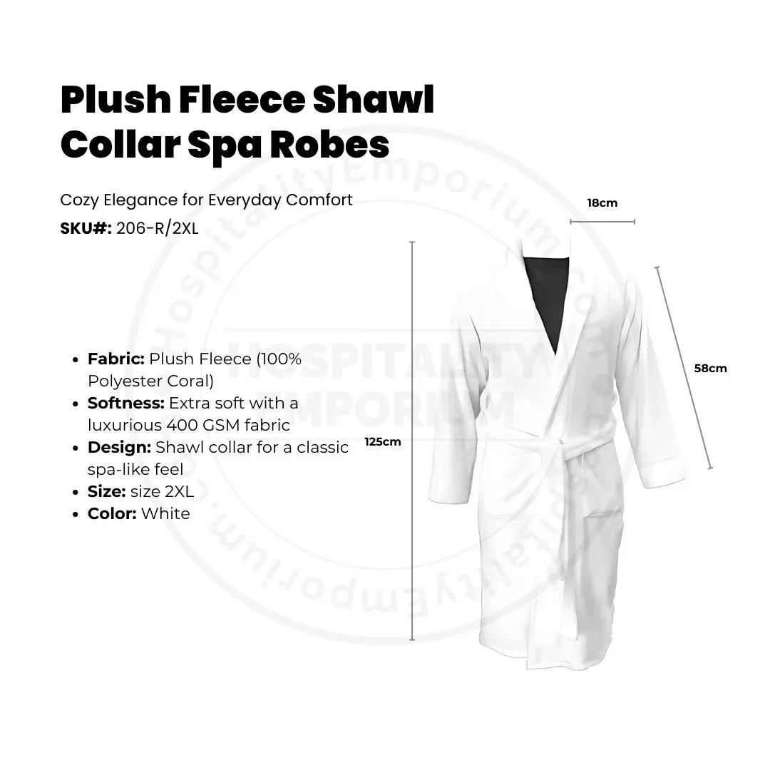 Plush Fleece (100%P Coral) Extra Soft 400GSM Shawl Collar Spa Robes Unisex White Size: 2XL 2/Pack