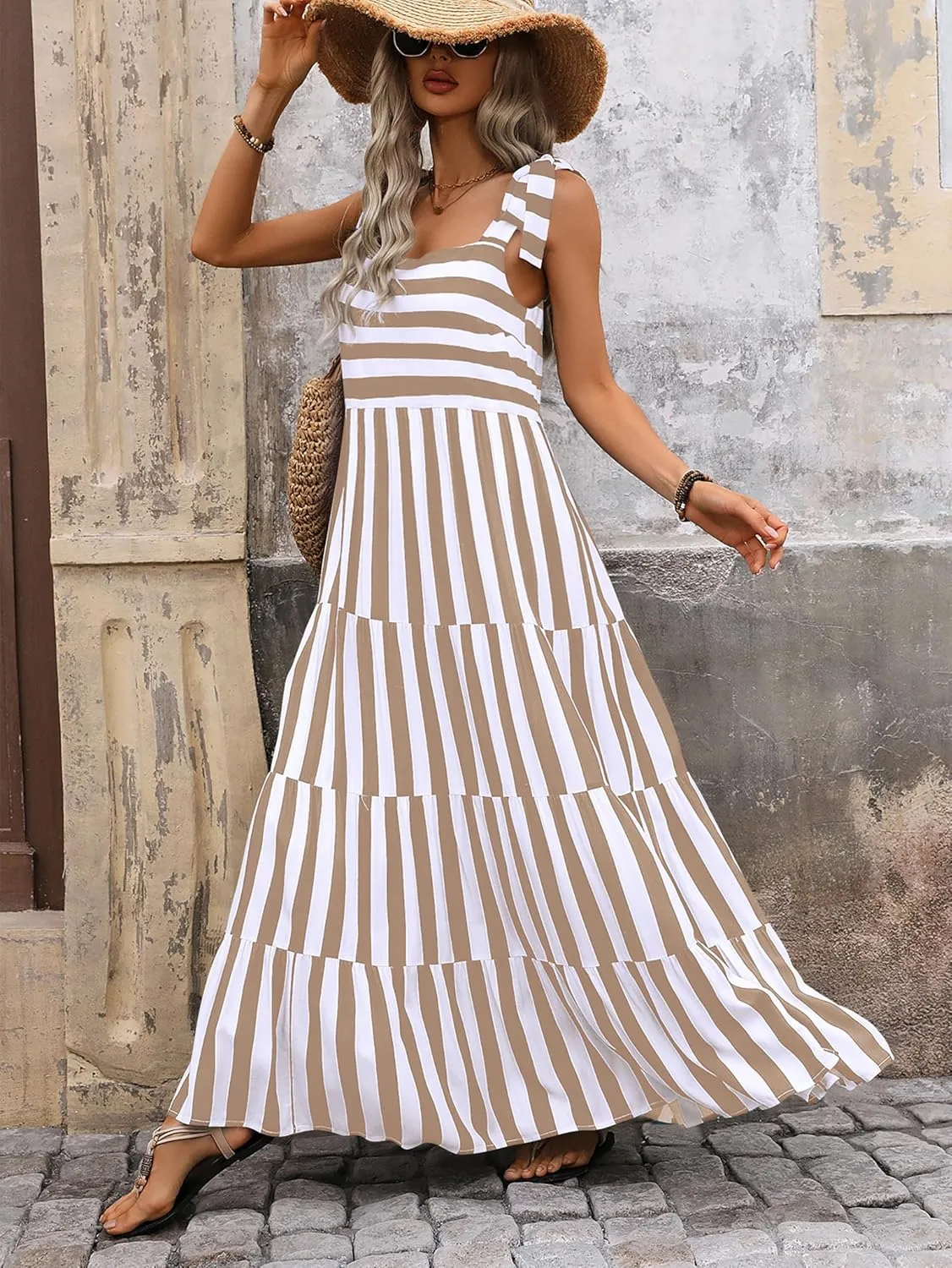 PRETTYGARDEN Womens Dresses 2025 Summer Floral Sleeveless Maxi Dress Casual Spaghetti Strap Tiered Flowy Beach Long Dress
