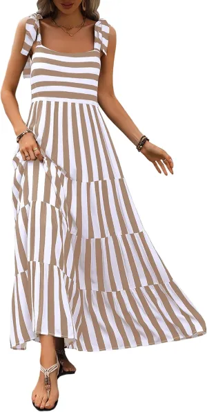 PRETTYGARDEN Womens Dresses 2025 Summer Floral Sleeveless Maxi Dress Casual Spaghetti Strap Tiered Flowy Beach Long Dress