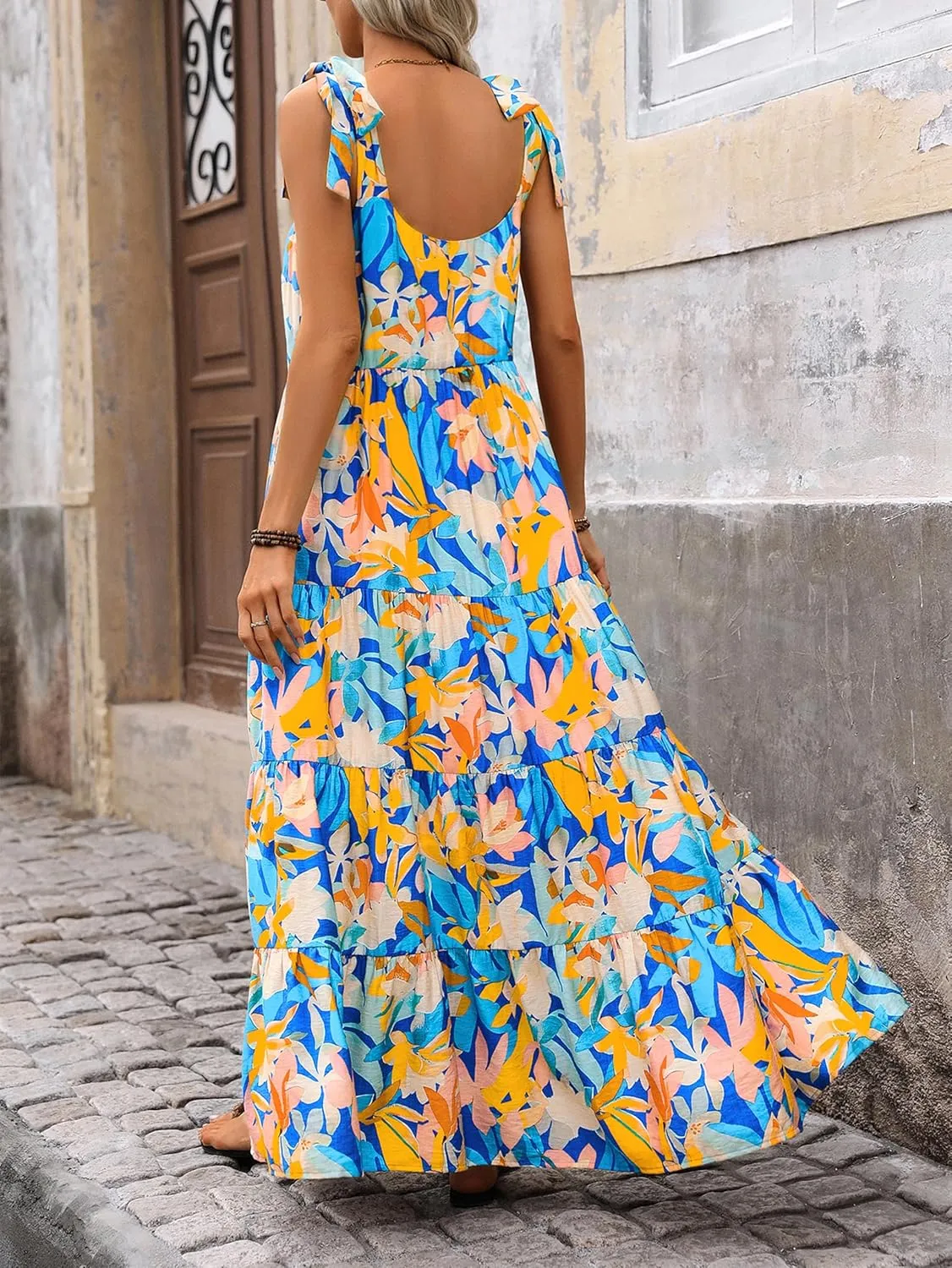 PRETTYGARDEN Womens Dresses 2025 Summer Floral Sleeveless Maxi Dress Casual Spaghetti Strap Tiered Flowy Beach Long Dress