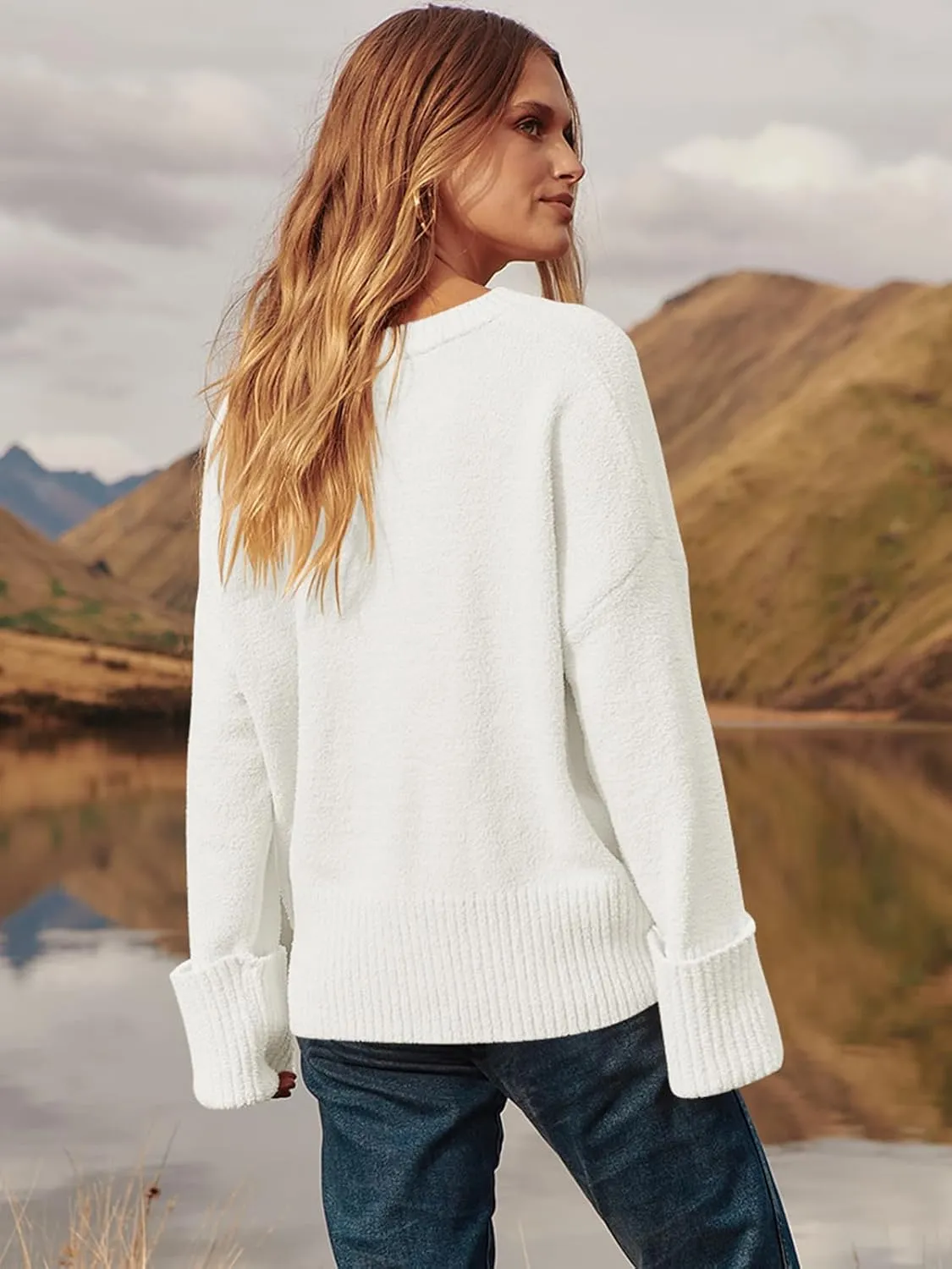 Prinbara Womens Oversized Sweater Crewneck Long Sleeve Fuzzy Knit Chunky Warm Pullover Sweaters Top 2024 Winter Trendy Outfit