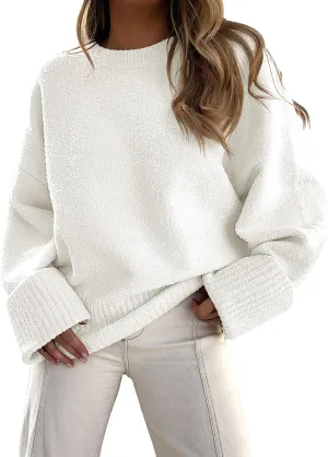 Prinbara Womens Oversized Sweater Crewneck Long Sleeve Fuzzy Knit Chunky Warm Pullover Sweaters Top 2024 Winter Trendy Outfit