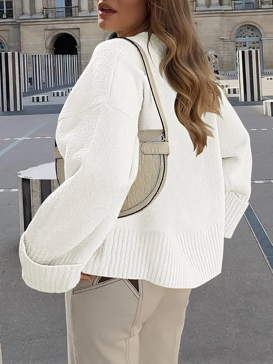 Prinbara Womens Oversized Sweater Crewneck Long Sleeve Fuzzy Knit Chunky Warm Pullover Sweaters Top 2024 Winter Trendy Outfit