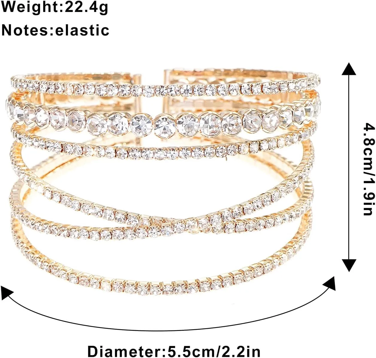 Rhinestone Bracelet for Women Multilayer Crystal Cuff Bracelet Strand Layered Bracelet