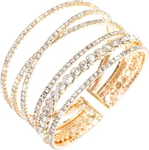 Rhinestone Bracelet for Women Multilayer Crystal Cuff Bracelet Strand Layered Bracelet