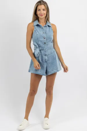 RHODE TIE DENIM ROMPER