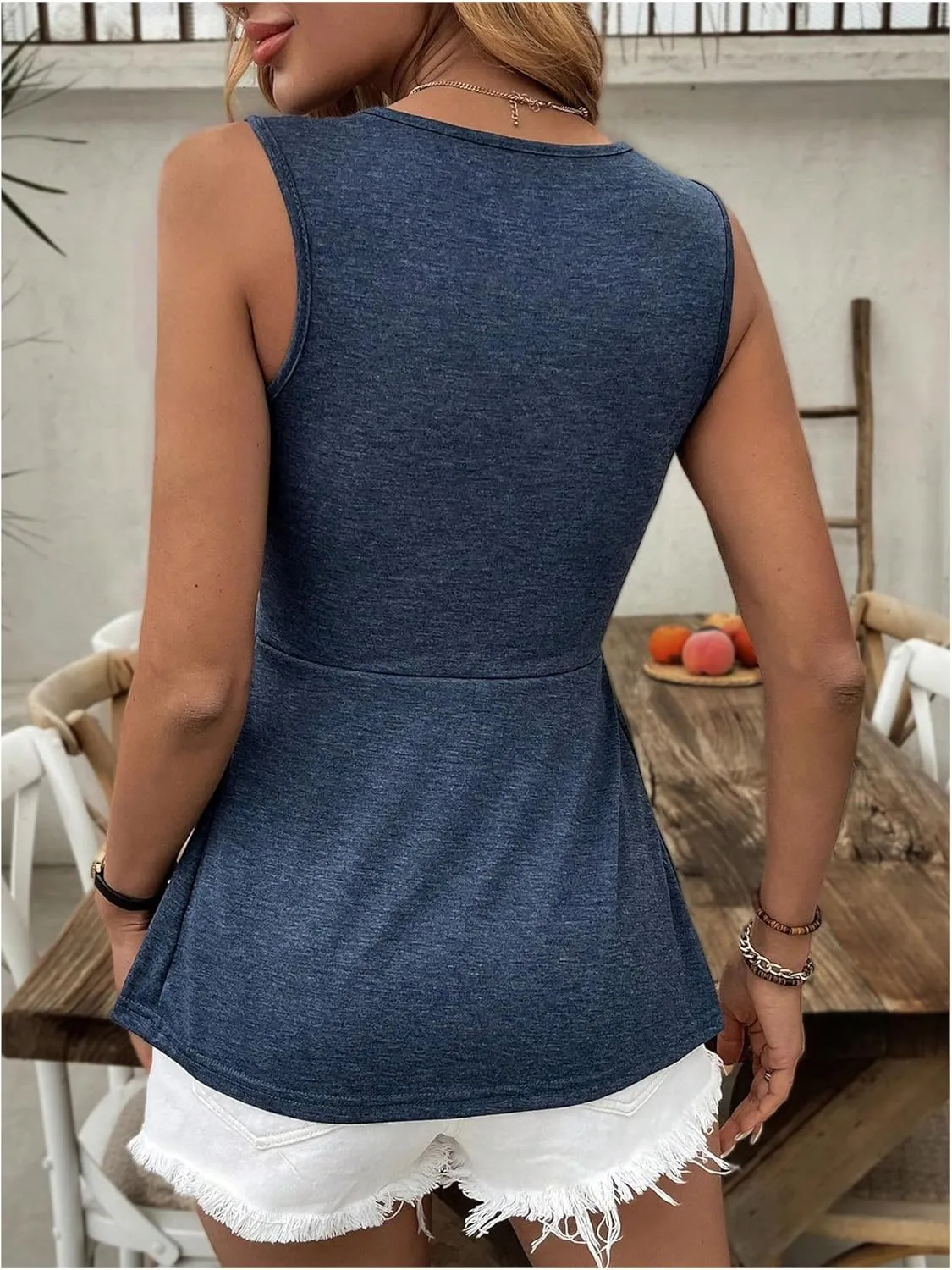 SOLY HUX Women's Tank Top Twist Front V Neck Sleeveless Peplum Summer Tops