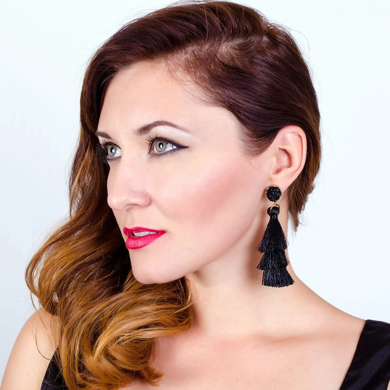 Tassel Earrings Layered Tiered Linear Drop Fashion Trending Earrings