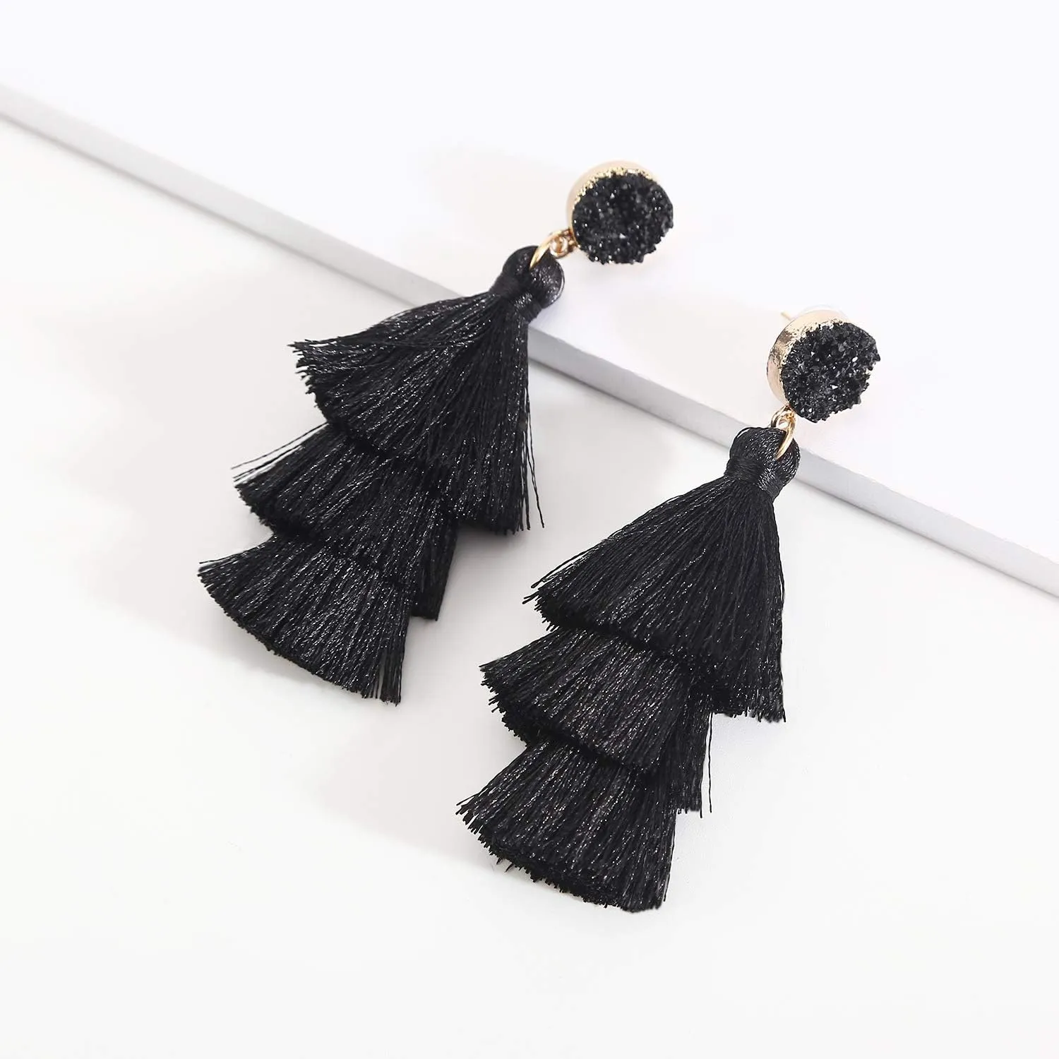 Tassel Earrings Layered Tiered Linear Drop Fashion Trending Earrings