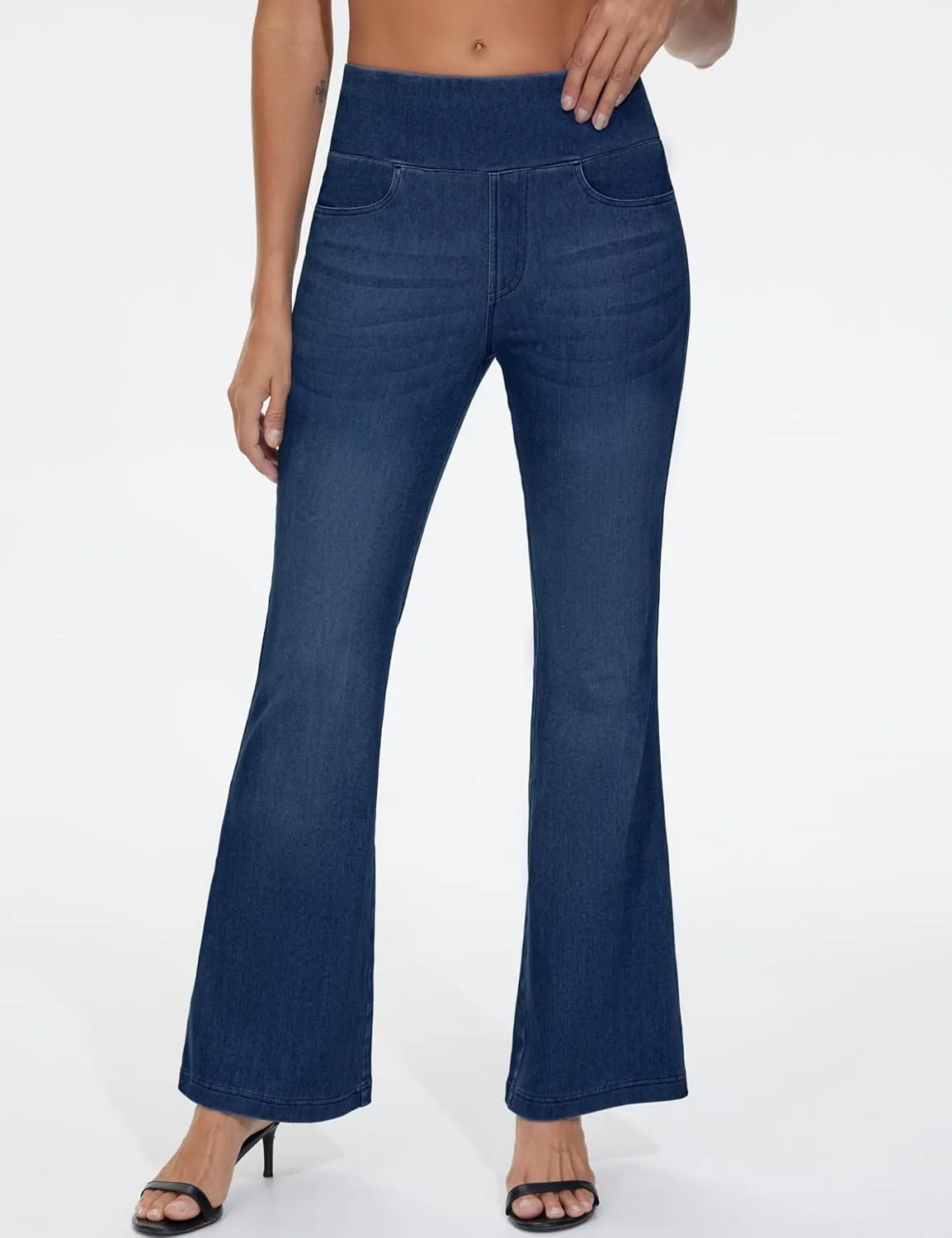 THE GYM PEOPLE Women's Tummy Control Bell Bottom Jeans High Waisted Wide Leg Flare Pants Jeggings with Pockets