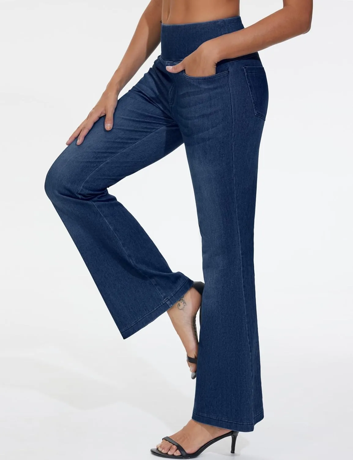 THE GYM PEOPLE Women's Tummy Control Bell Bottom Jeans High Waisted Wide Leg Flare Pants Jeggings with Pockets