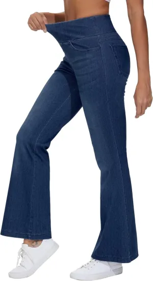 THE GYM PEOPLE Women's Tummy Control Bell Bottom Jeans High Waisted Wide Leg Flare Pants Jeggings with Pockets