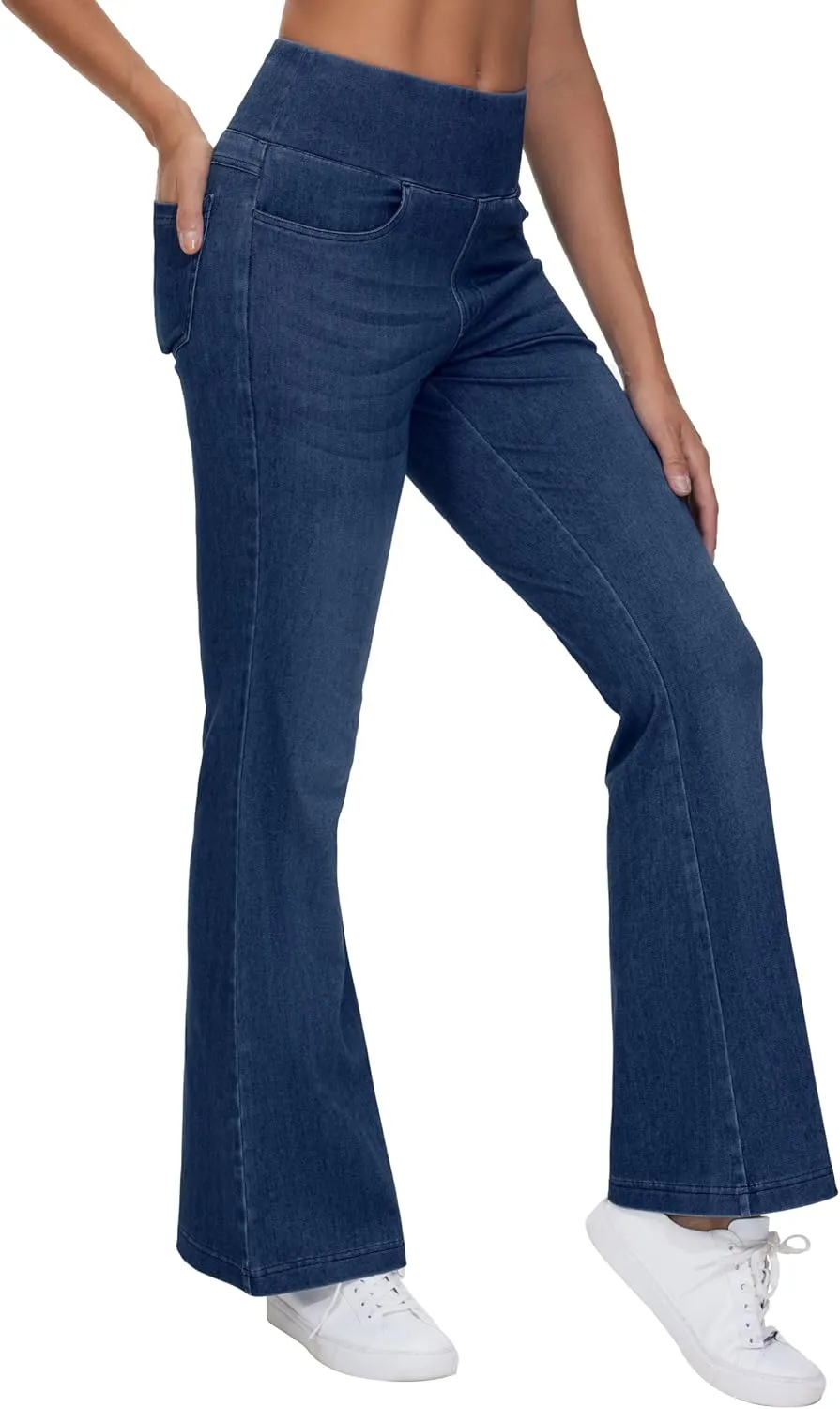 THE GYM PEOPLE Women's Tummy Control Bell Bottom Jeans High Waisted Wide Leg Flare Pants Jeggings with Pockets