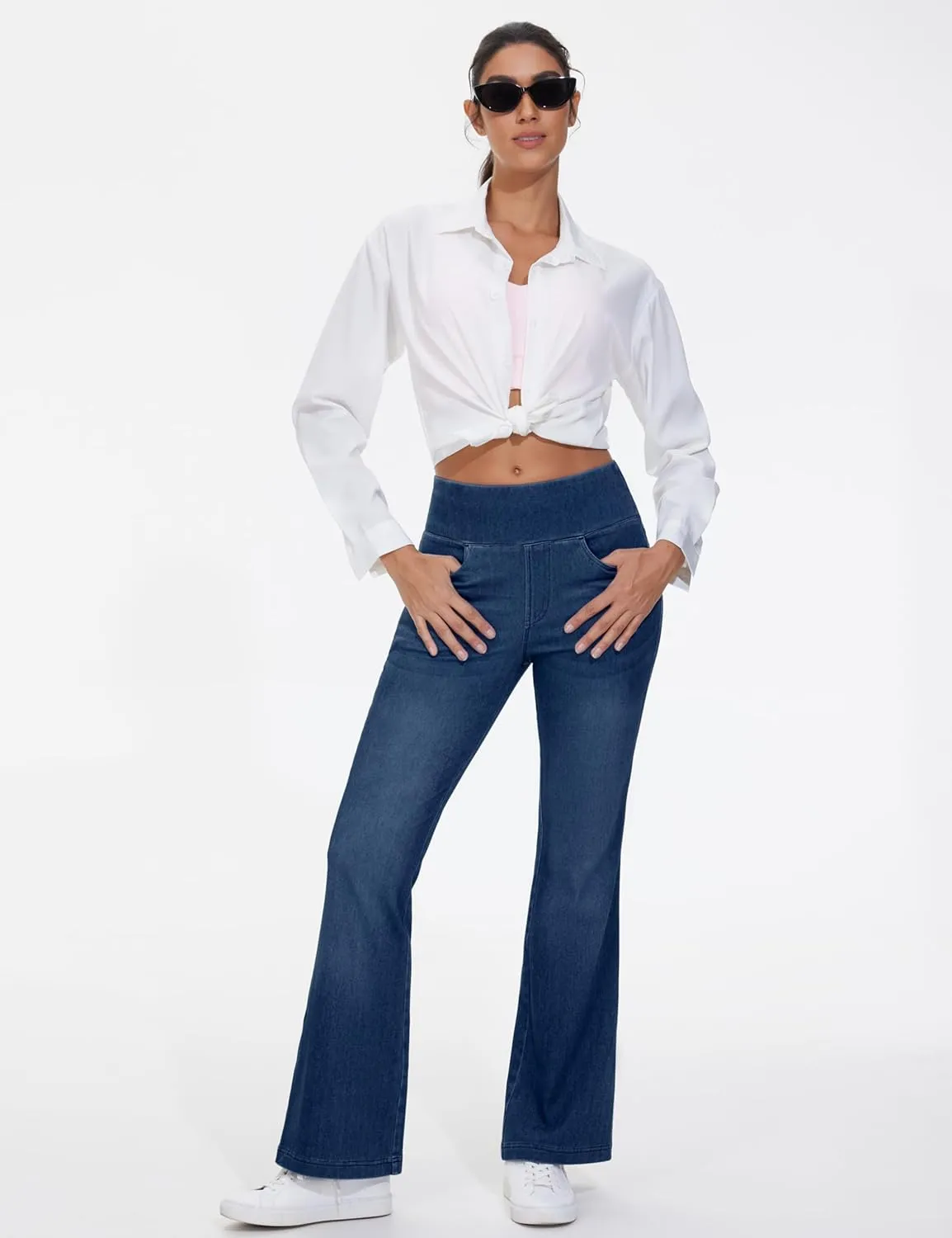 THE GYM PEOPLE Women's Tummy Control Bell Bottom Jeans High Waisted Wide Leg Flare Pants Jeggings with Pockets