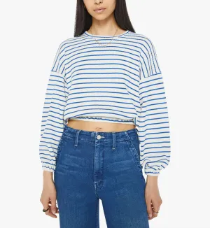 The Long Sleeve Swipe Crop in Cream and Blue School Daze