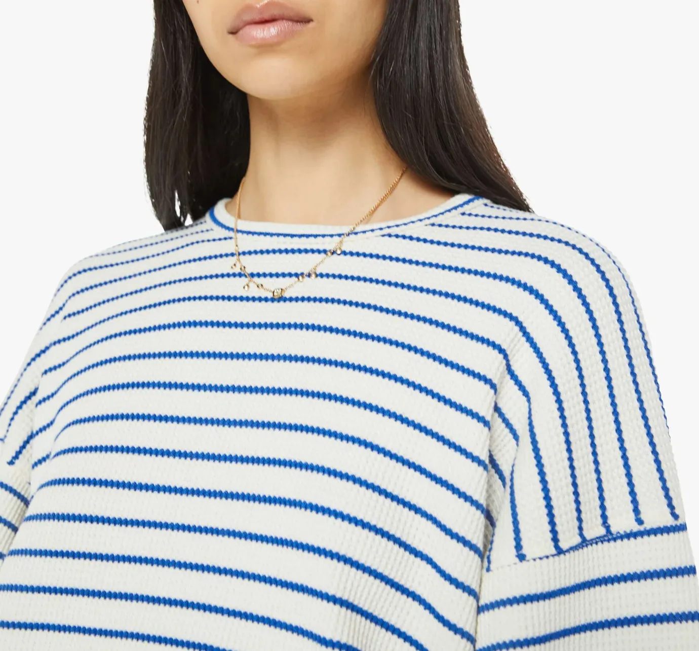 The Long Sleeve Swipe Crop in Cream and Blue School Daze