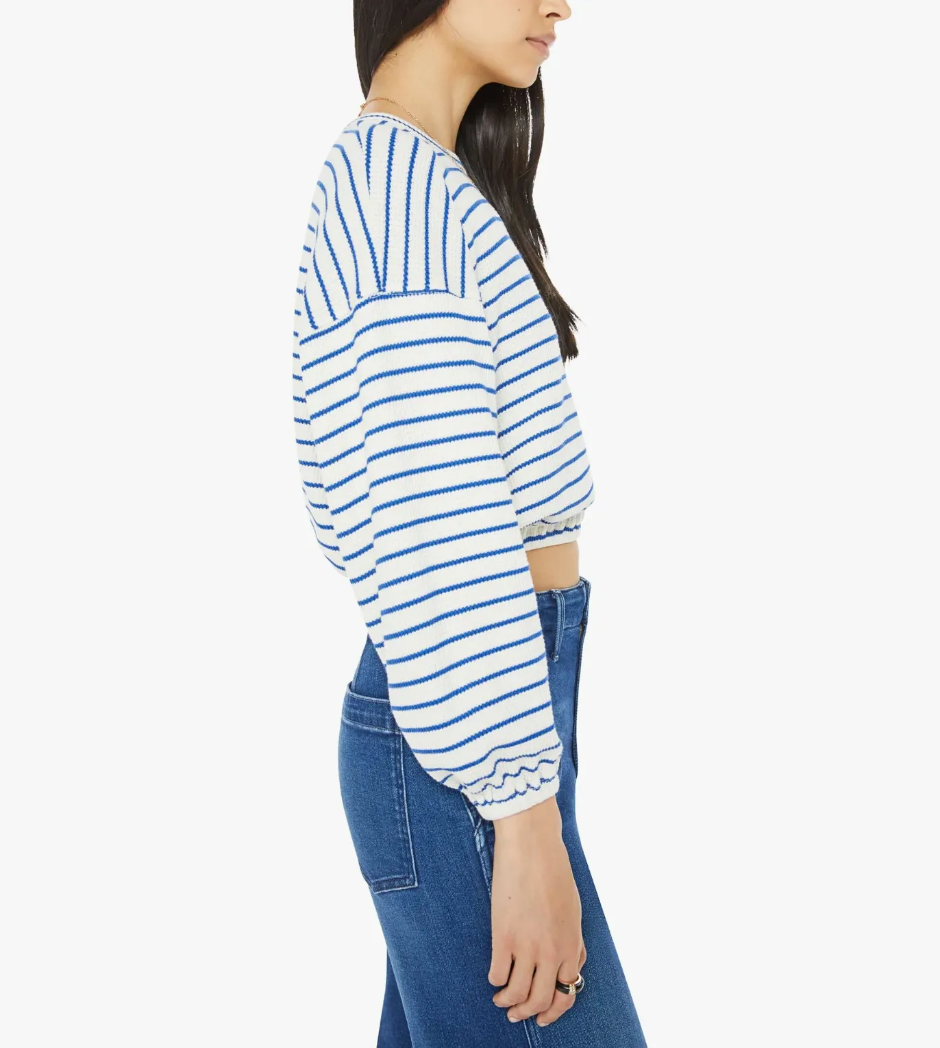 The Long Sleeve Swipe Crop in Cream and Blue School Daze