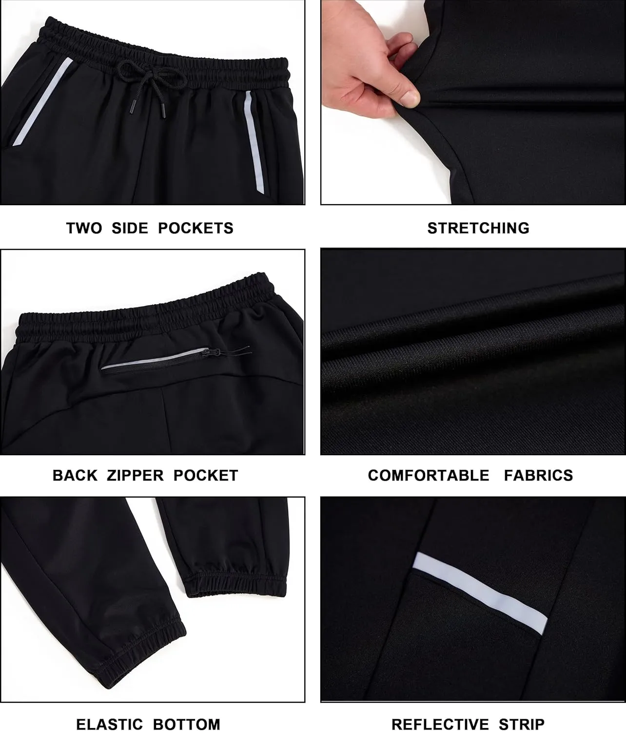 URBEX Mens Sweatpants with Zipper Pockets, Elastic Bottom Joggers Pants for Gym Running Workout Training