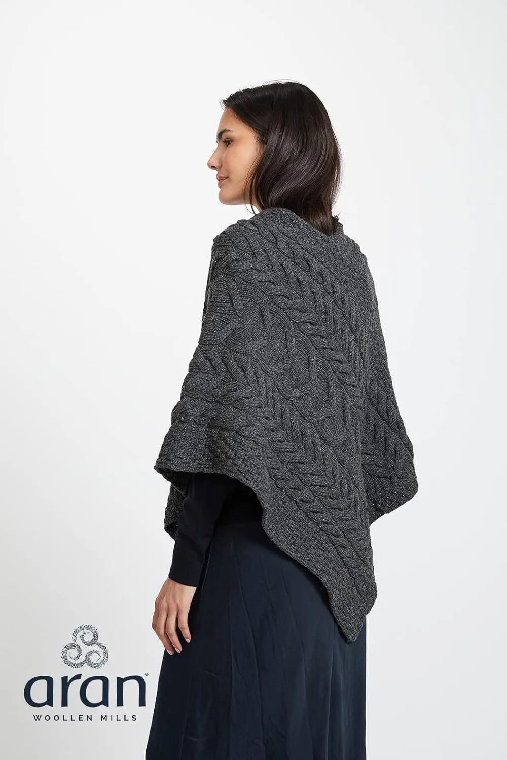 Women's Irish Cable Knit Poncho, 100% Supersoft Merino Wool, Made in Ireland, One Size, Aasleagh Falls