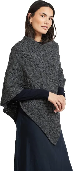 Women's Irish Cable Knit Poncho, 100% Supersoft Merino Wool, Made in Ireland, One Size, Aasleagh Falls