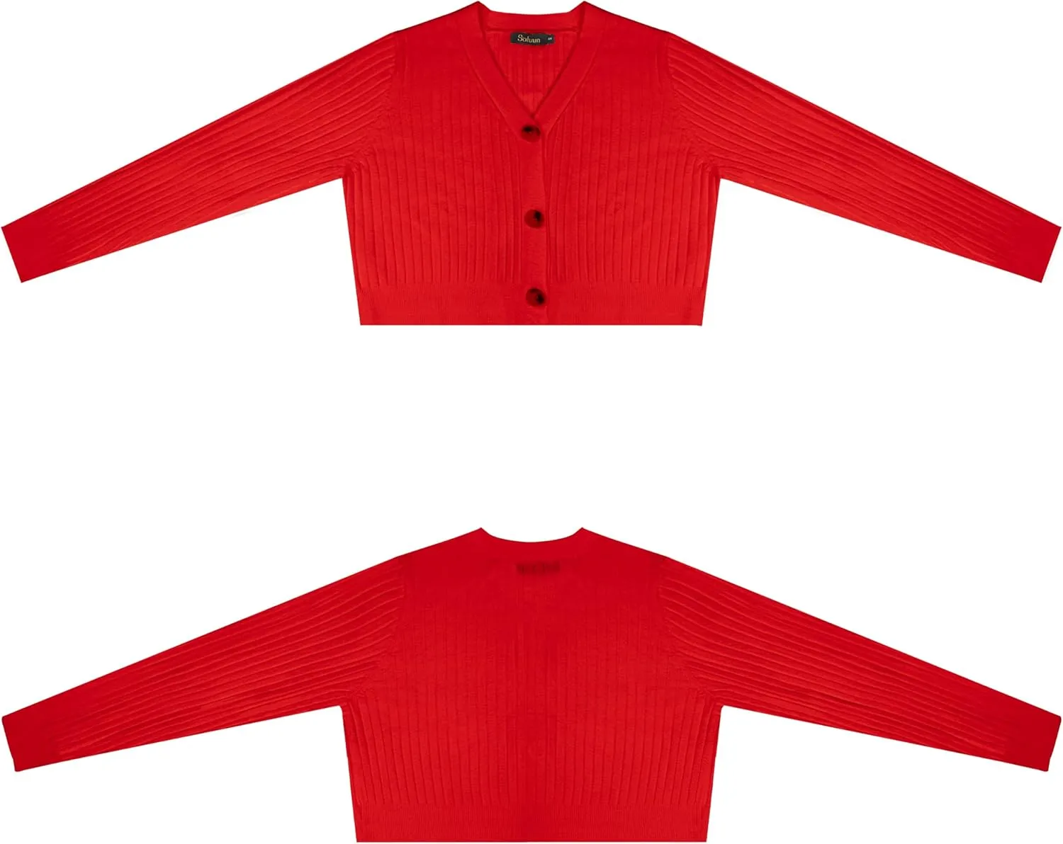 Women's Long Sleeve Cropped Cardigan Sweaters V Neck Solid Button Down Knit Bolero Shrugs